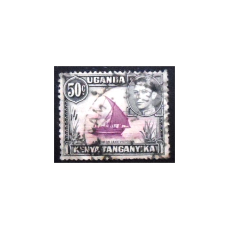 Imagem do selo postal da África Oriental Britânica de 1936 Dhow on Lake Victoria anunciado