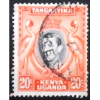 Imagem do selo postal da África Oriental Britânica de 1942 Grey Crowned Crane 20 anunciado