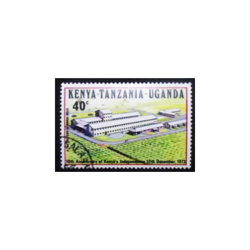 Imagem do selo postal da África Oriental Britânica de 1973 Tea Factory at Nandi Hills