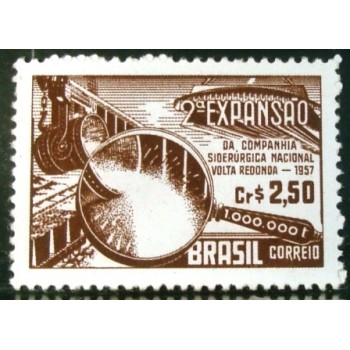 ~Imagem do selo postal do Brasil de 1957 CSN 2ª Expansão anunciado