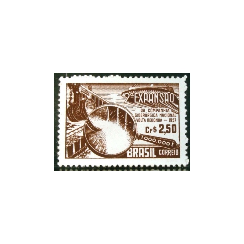 ~Imagem do selo postal do Brasil de 1957 CSN 2ª Expansão anunciado