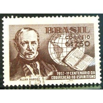 Imagem similar à do selo postal do Brasil de 1957 Allan Kardec U anunciado