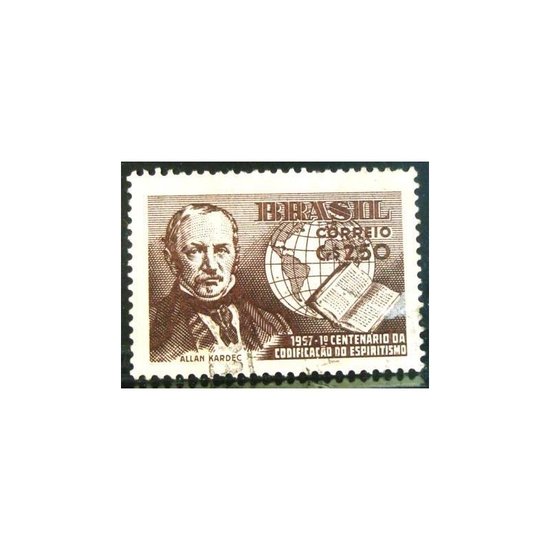 Imagem similar à do selo postal do Brasil de 1957 Allan Kardec U anunciado