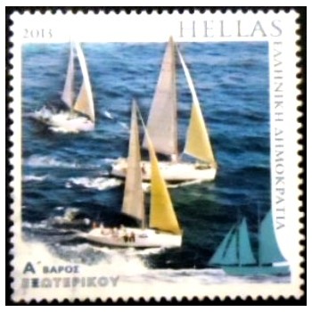 Imagem do selo postal da Grécia de 2013 Sailing tourism anunciado