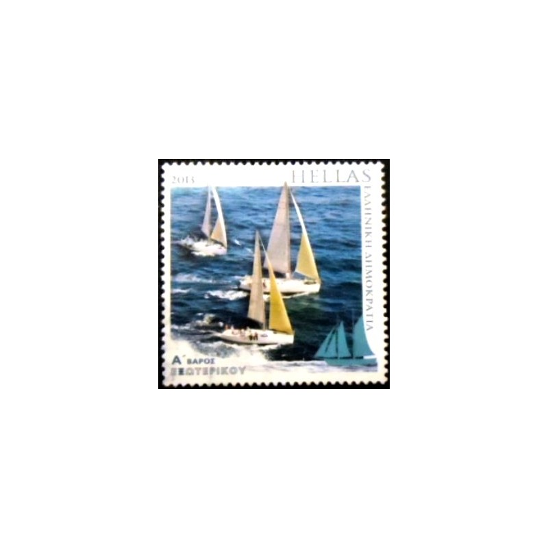 Imagem do selo postal da Grécia de 2013 Sailing tourism anunciado