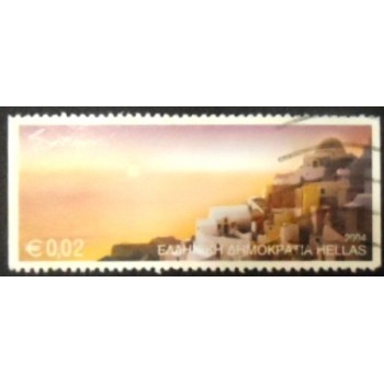 Imagem do selo postal da Grécia de 2004 Santorini anunciado