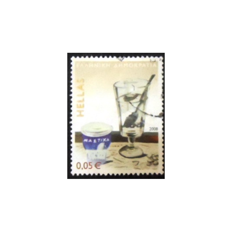 Imagem do selo postal da Grécia de 2008 Mastic drink from Chios anunciado