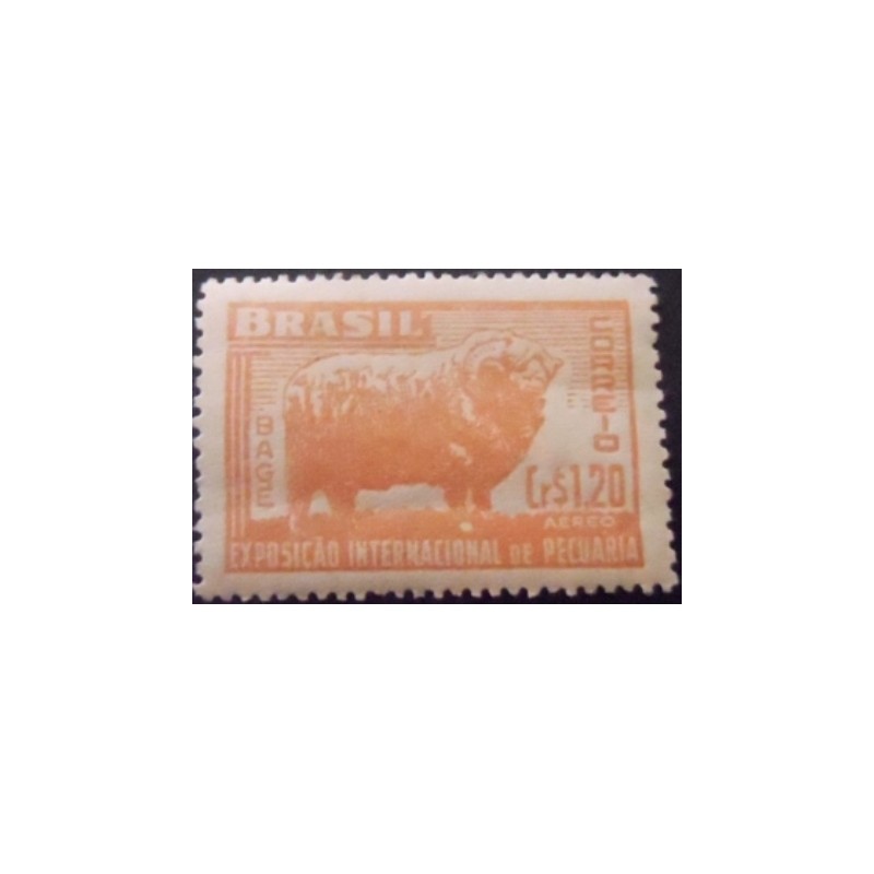 Imagem do selo postal do Brasil de 1948 - Exposição Bagé M anunciado