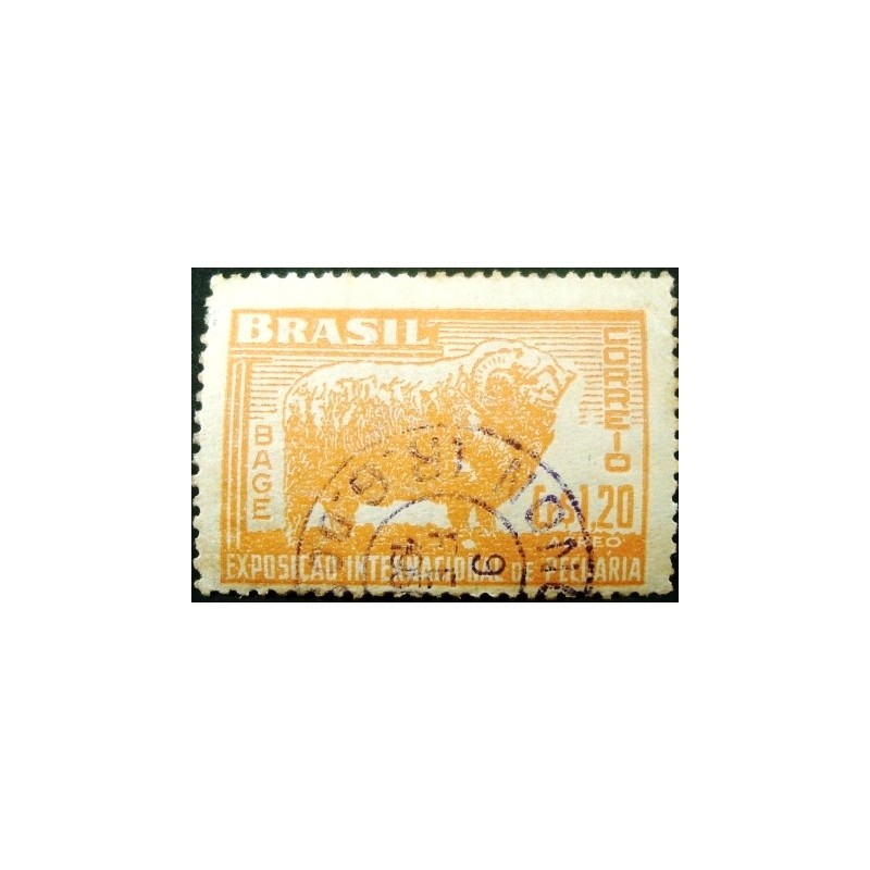 Imagem do selo postal do Brasil de 1948 Exposição Bagé U anunciado