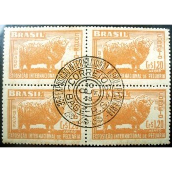 Imagem da quadra de selos postais do Brasil de 1948 Exposição Bagé MCC anunciada