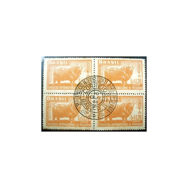Imagem da quadra de selos postais do Brasil de 1948 Exposição Bagé MCC anunciada