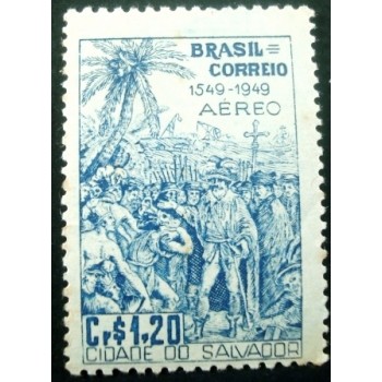 Imagem do selo postal do Brasil de 1949 - Cidade de Salvador M anunciado