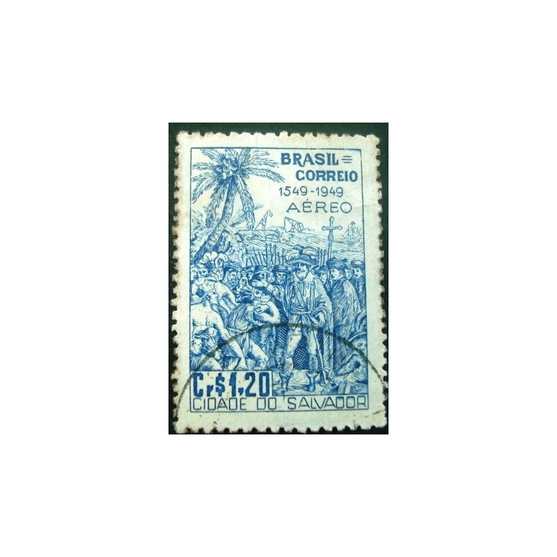 Imagem do selo postal do Brasil de 1949 Cidade de Salvador U anunciado