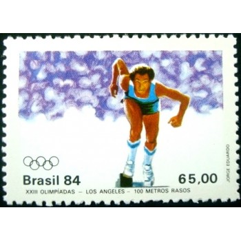 Imagem do selo postal do Brasil de 1984 100m Rasos M anunciado