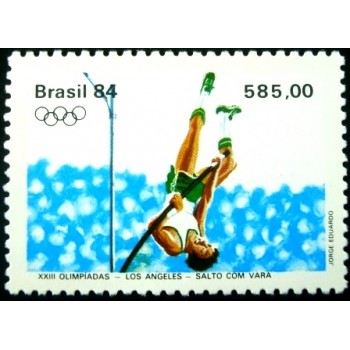 Imagem do selo postal do Brasil de 1984 Salto com Vara M anunciado