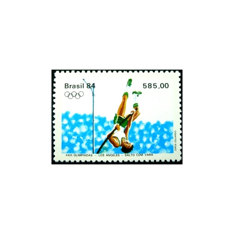 Imagem do selo postal do Brasil de 1984 Salto com Vara M anunciado