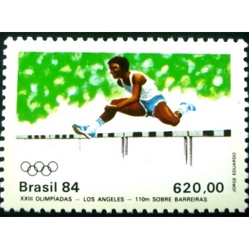 Imagem do selo postal do Brasil de 1984 100m c/Barreiras M anunciado