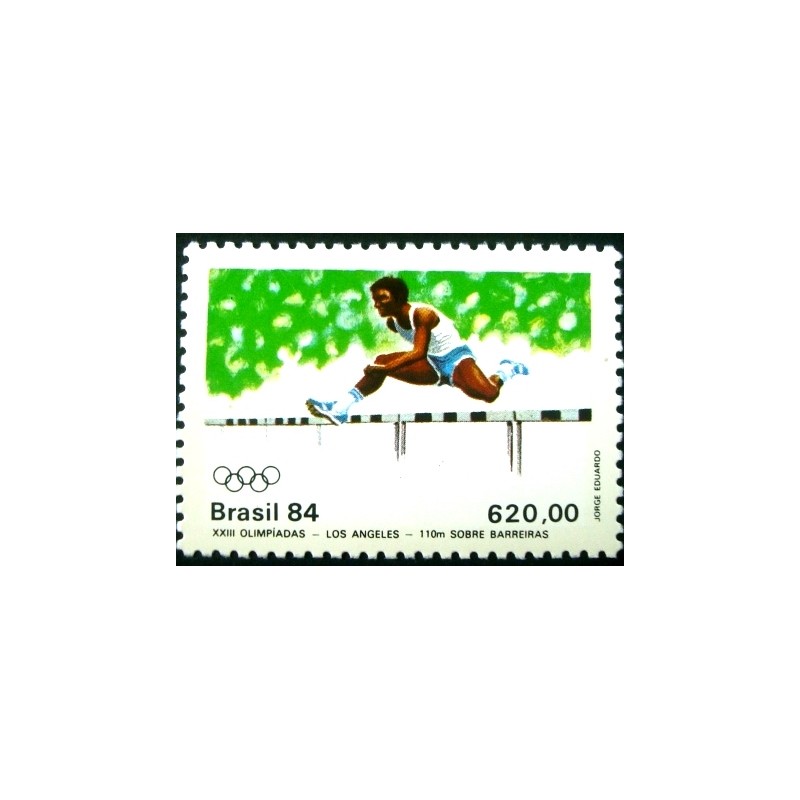 Imagem do selo postal do Brasil de 1984 100m c/Barreiras M anunciado