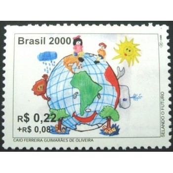 Imagem do selo postal do Brasil de 2000 - Planeta Terra M anunciado