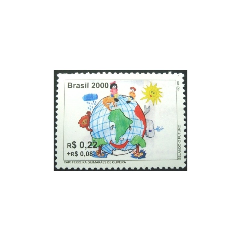 Imagem do selo postal do Brasil de 2000 - Planeta Terra M anunciado