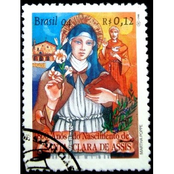 Imagem do selo postal do Brasil de 1994 Santa Clara de Assis NCC anunciado