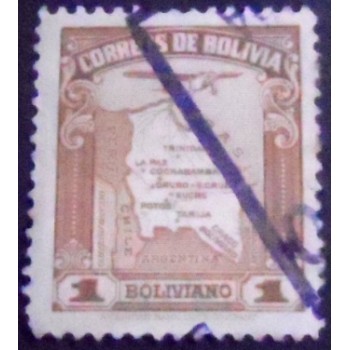 Selo postal da Bolívia de 1935 Map and aircraft 1
