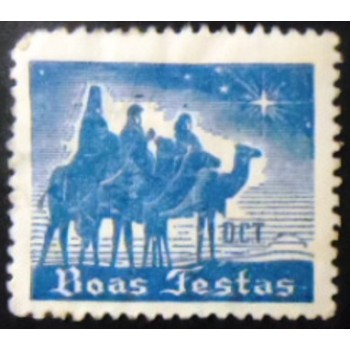 Imagem do selo Fecho Brasil de 1946 DCT Boas Festas Azul N anunciado