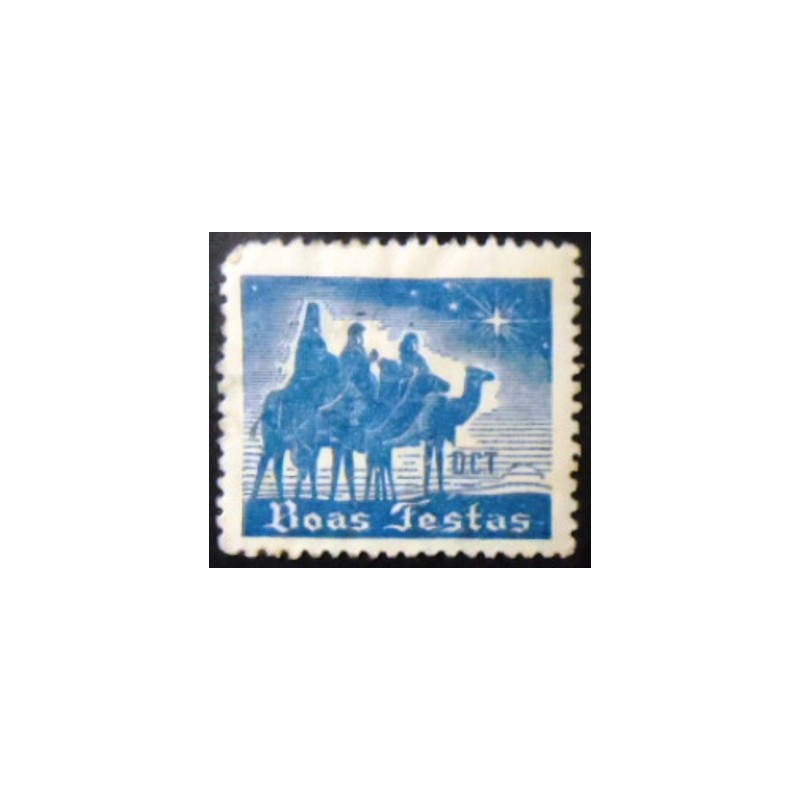 Imagem do selo Fecho Brasil de 1946 DCT Boas Festas Azul N anunciado