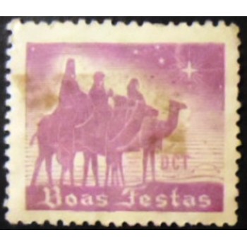 Imagem do selo fecho DCT de 1946 Boas Festas Violeta anunciado