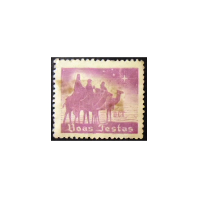 Imagem do selo fecho DCT de 1946 Boas Festas Violeta anunciado