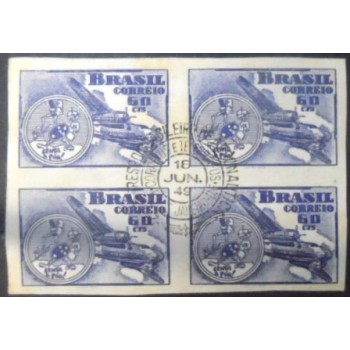 Imagem da quadra de selos postais do Brasil de 1949 - Senta a Púa NCC QD anunciada