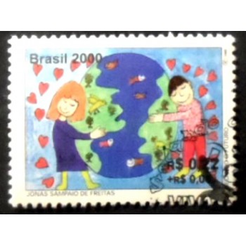 Selo postal do Brasil de 2000 Criança e Globo MCC