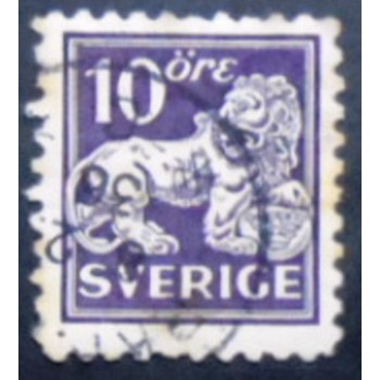 Imagem do selo postal da Suécia de 1925 Standing Lion 10 WB anunciado