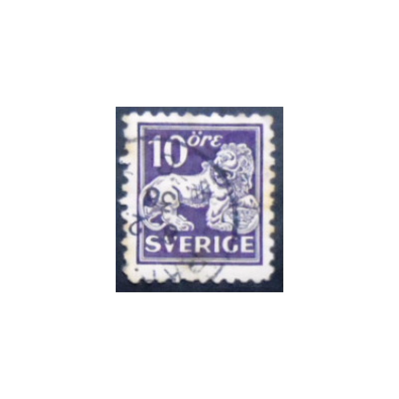 Imagem do selo postal da Suécia de 1925 Standing Lion 10 WB anunciado