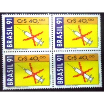Imagem da quadra de selos postais do Brasil de 1991 Combate as Drogas Injetáveis M anunciada