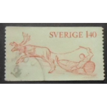 Imagem similar à do selo postal da Suécia de 1972 Reindeer and Sledge