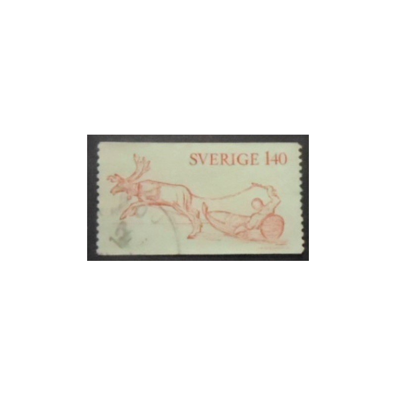 Imagem similar à do selo postal da Suécia de 1972 Reindeer and Sledge