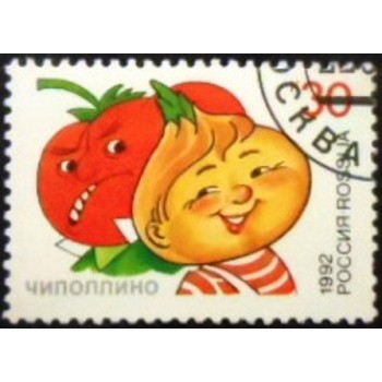 Imagem do selo postal da Rússia de 1992 Chipolino