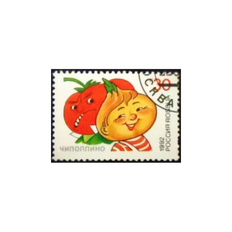 Imagem do selo postal da Rússia de 1992 Chipolino