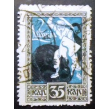 Imagem do selo postal da Letônia de 1920 Dragon Slayer U