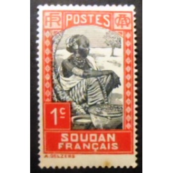 Imagem do selo postal do Sudão Frances de 1931 Sudanese Woman 1 N