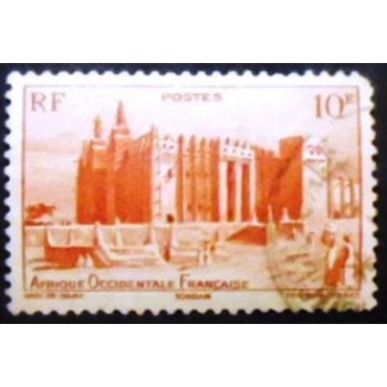Imagem do selo postal da África Ocidental Francesa de 1947 Djenné  Mosque U