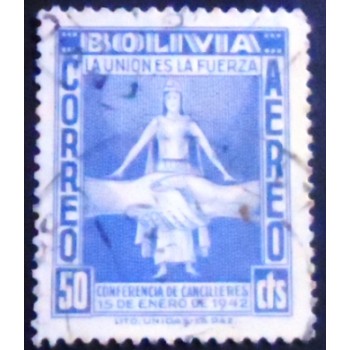 Selo postal da Bolívia de 1942 Liberty and Clasped Hands