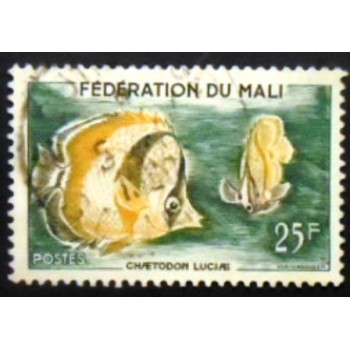 Imagem do selo postal do do Mali de 1960 Three-banded Butterflyfish U