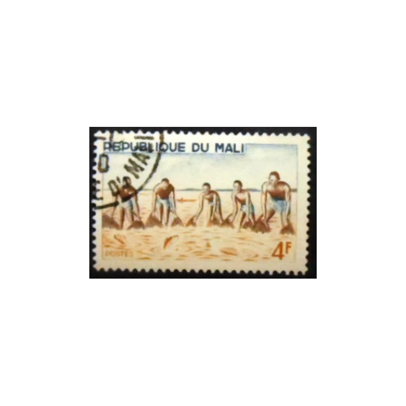 Imagem do selo postal do Mali de 1966 Group Fishing with Large Net