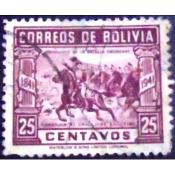 Selo postal da Bolívia de 1943 Gen. Ballivian leading cavalry charge
