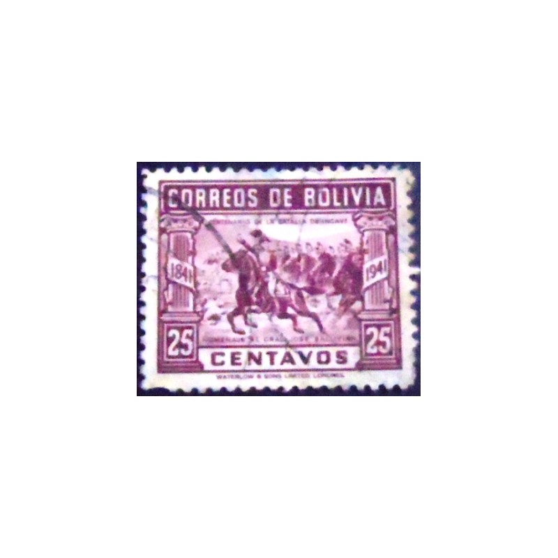 Selo postal da Bolívia de 1943 Gen. Ballivian leading cavalry charge