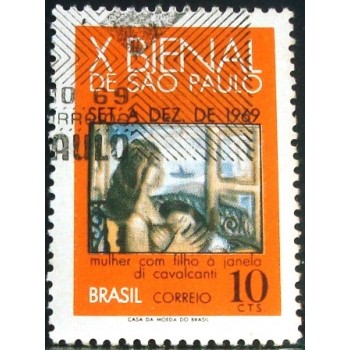 Imagem do selo postal do Brasil de 1969 Mulher com Filho NCC
