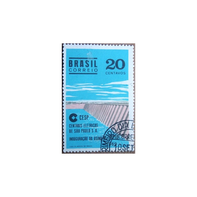 Imagem do selo postal do Brasil de 1969 Usina de Jupiá M1D