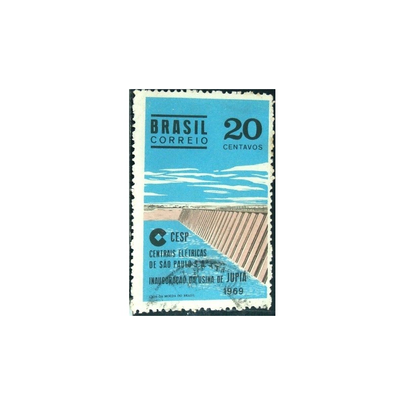 Imagem do selo postal do Brasil de 1969 Usina de Jupiá U